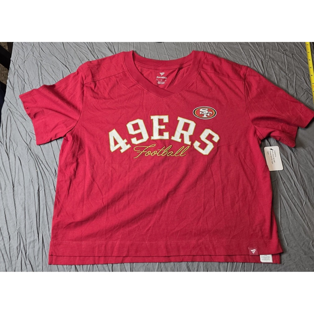 NWT Fanatics San Francisco 49ers Women's Red Cropped V-Neck Tee Size M NFL